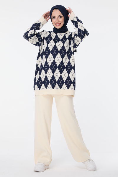 23645-KREM Triko Tunik Pantolon 