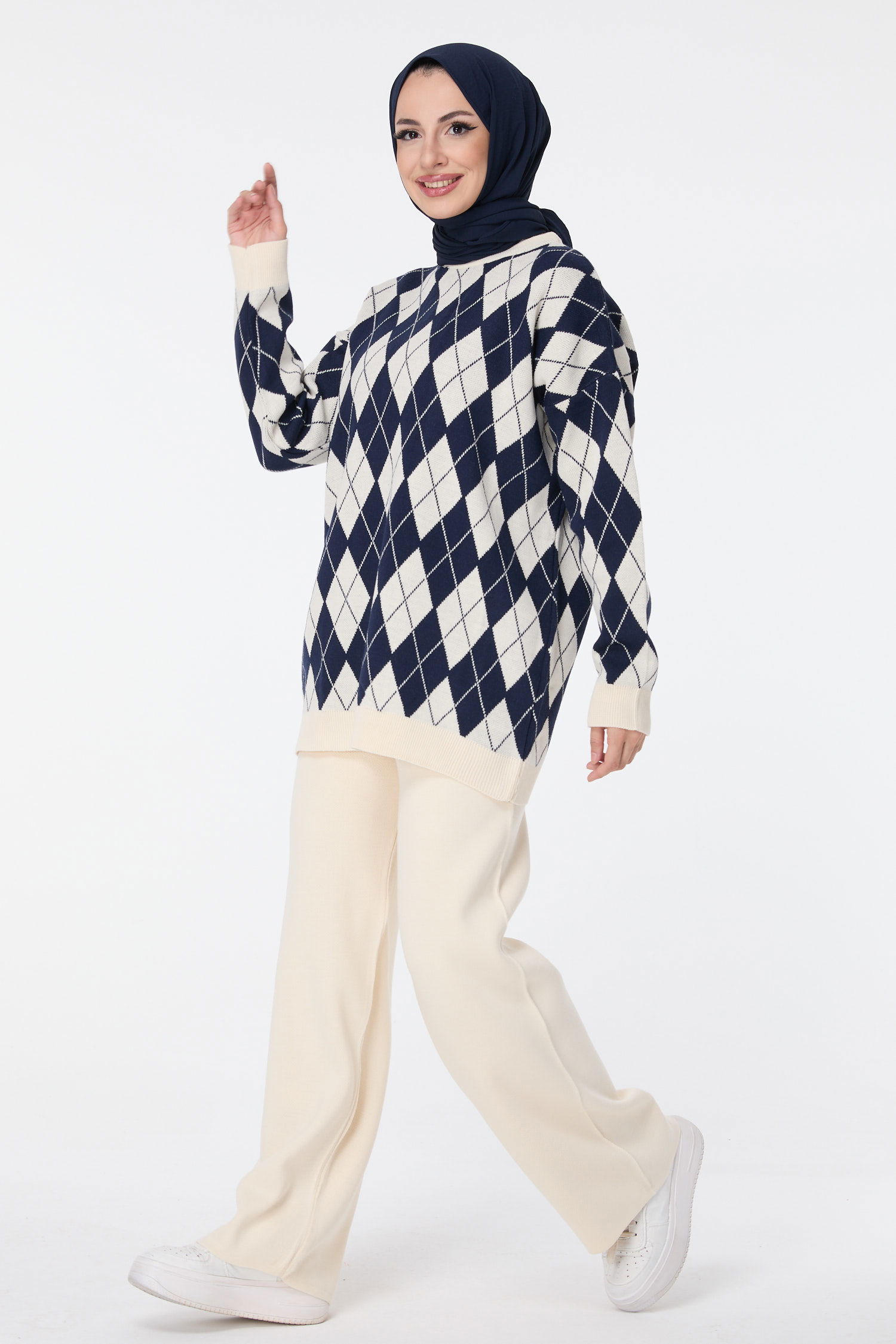 23645-KREM Triko Tunik Pantolon - 2