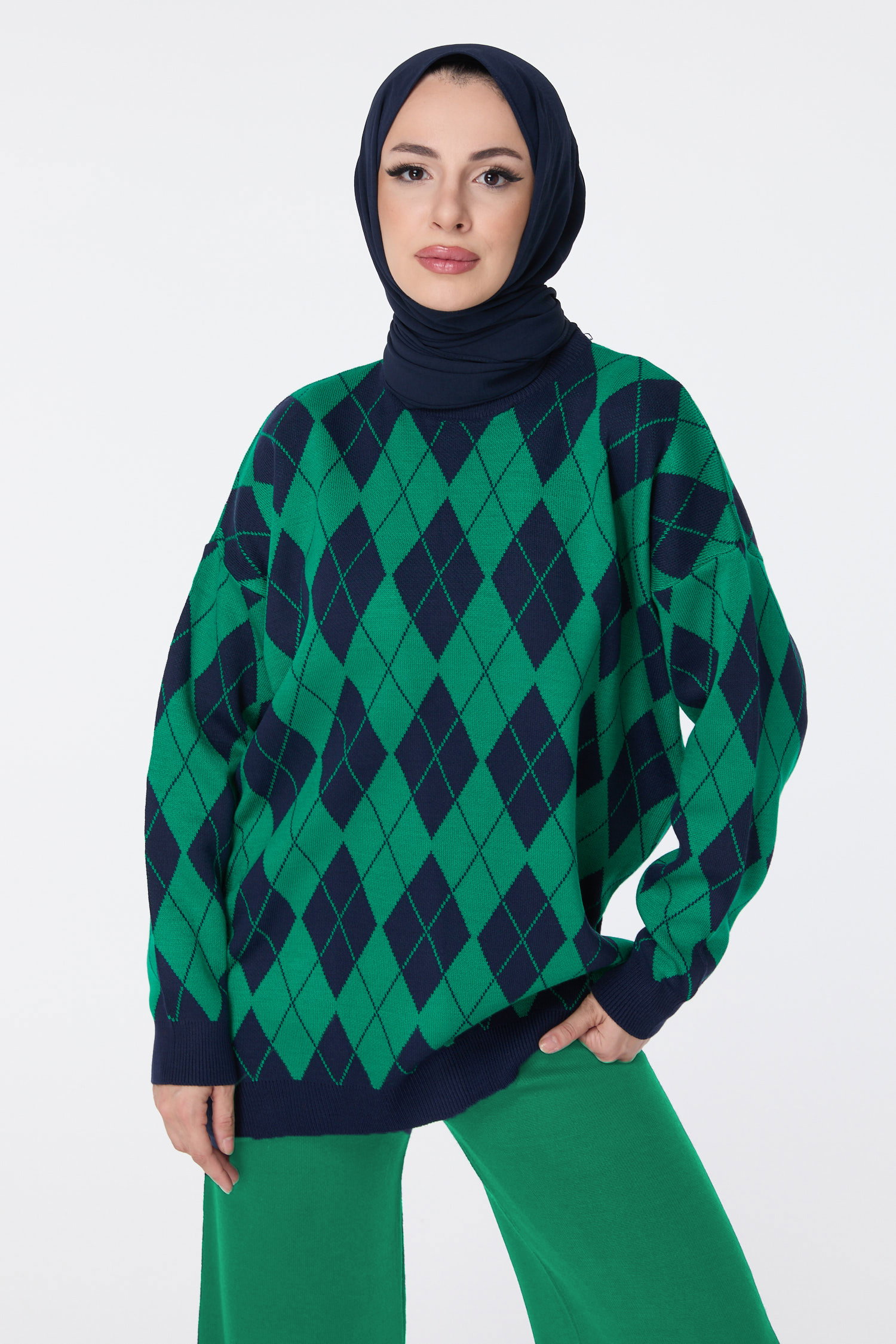23645-YESIL Triko Tunik Pantolon - 1