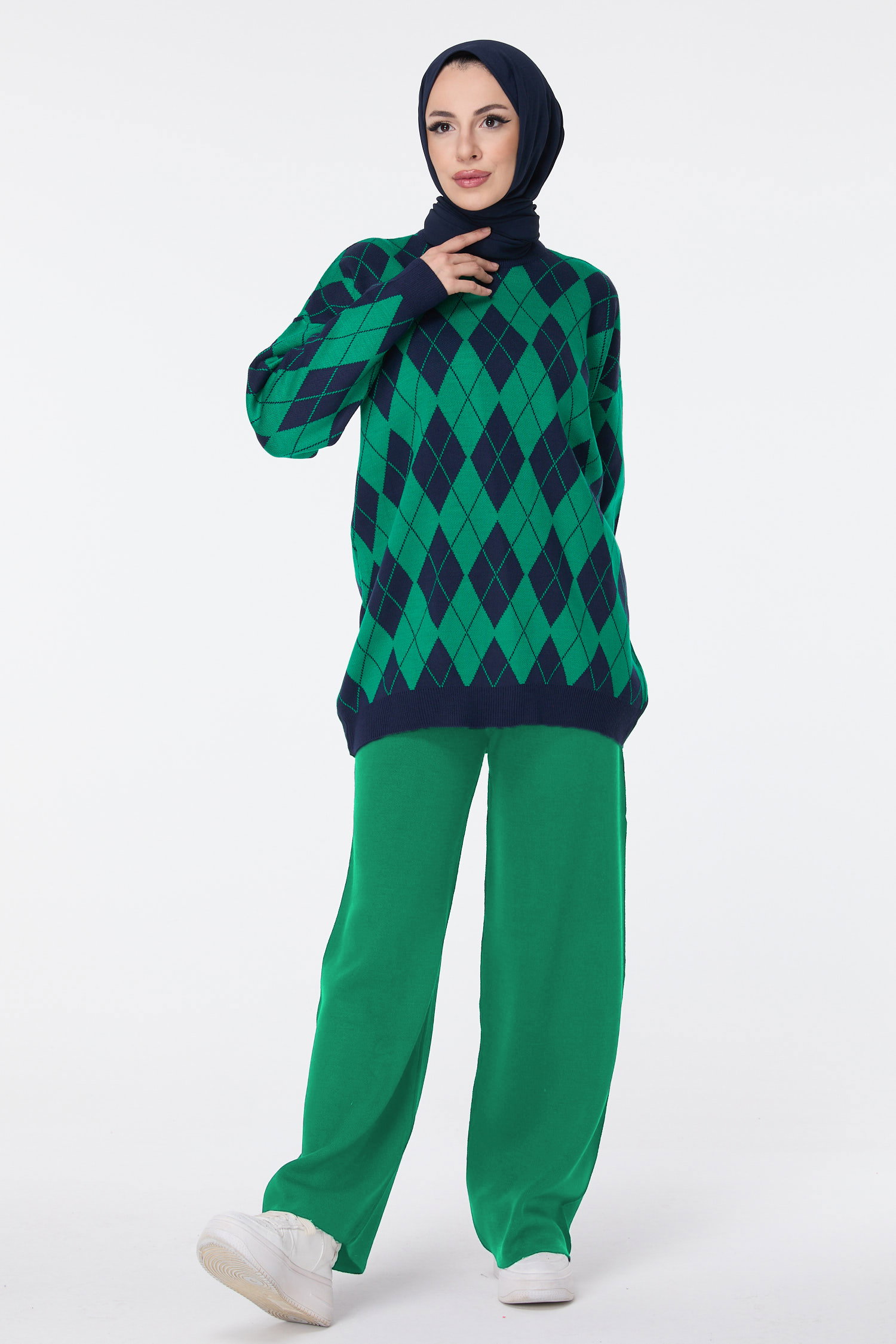 23645-YESIL Triko Tunik Pantolon - 2