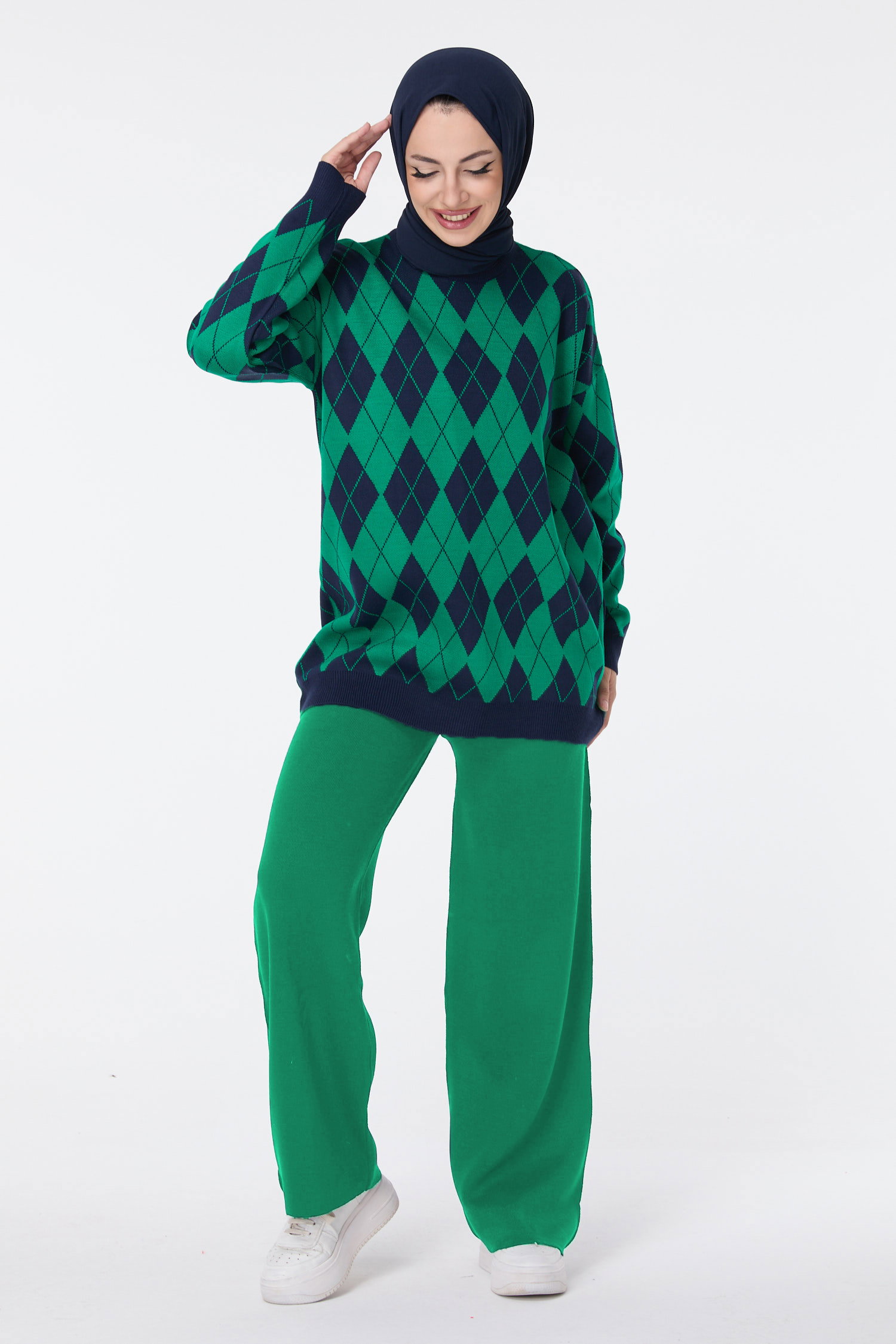 23645-YESIL Triko Tunik Pantolon - 3