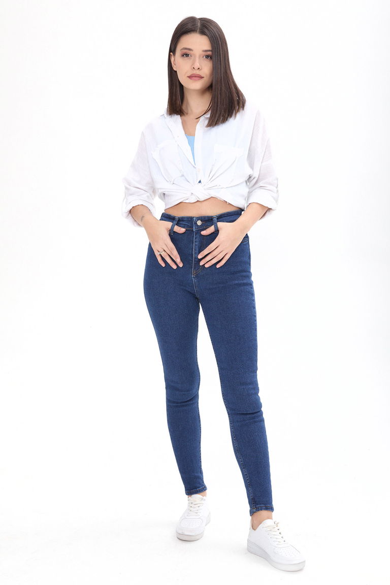 23656-KOYU-MAVI Skinny Likralı Kot Pantolon - TOFİSA