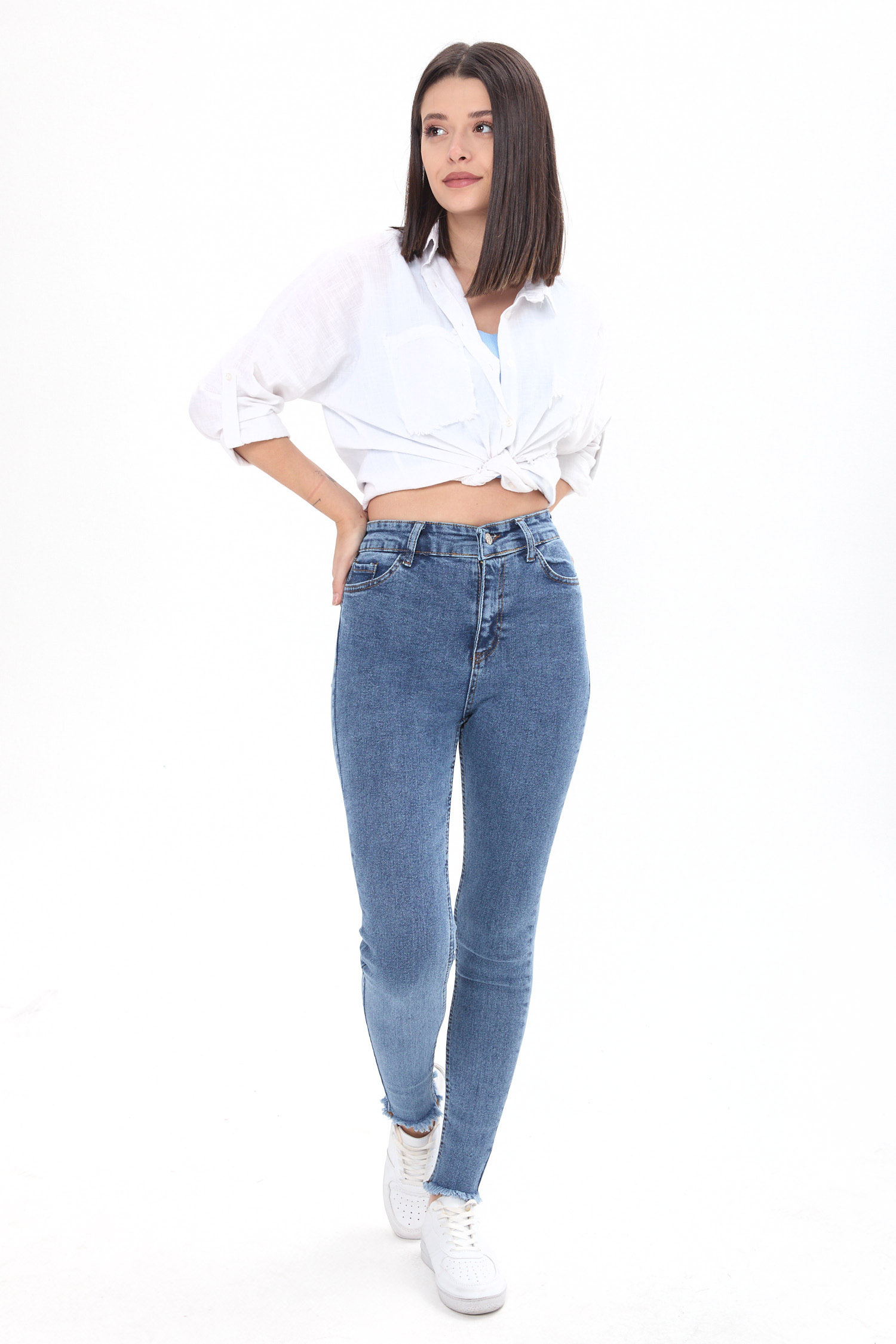 Skınny Likralı Kot Pantolon Mavi Kar Yikama - 23657 - 1