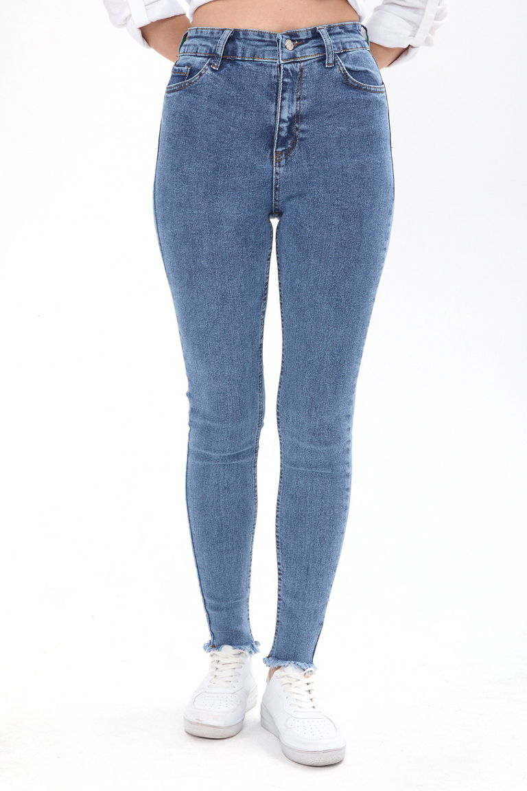 Skınny Likralı Kot Pantolon Mavi Kar Yikama - 23657 - TOFİSA