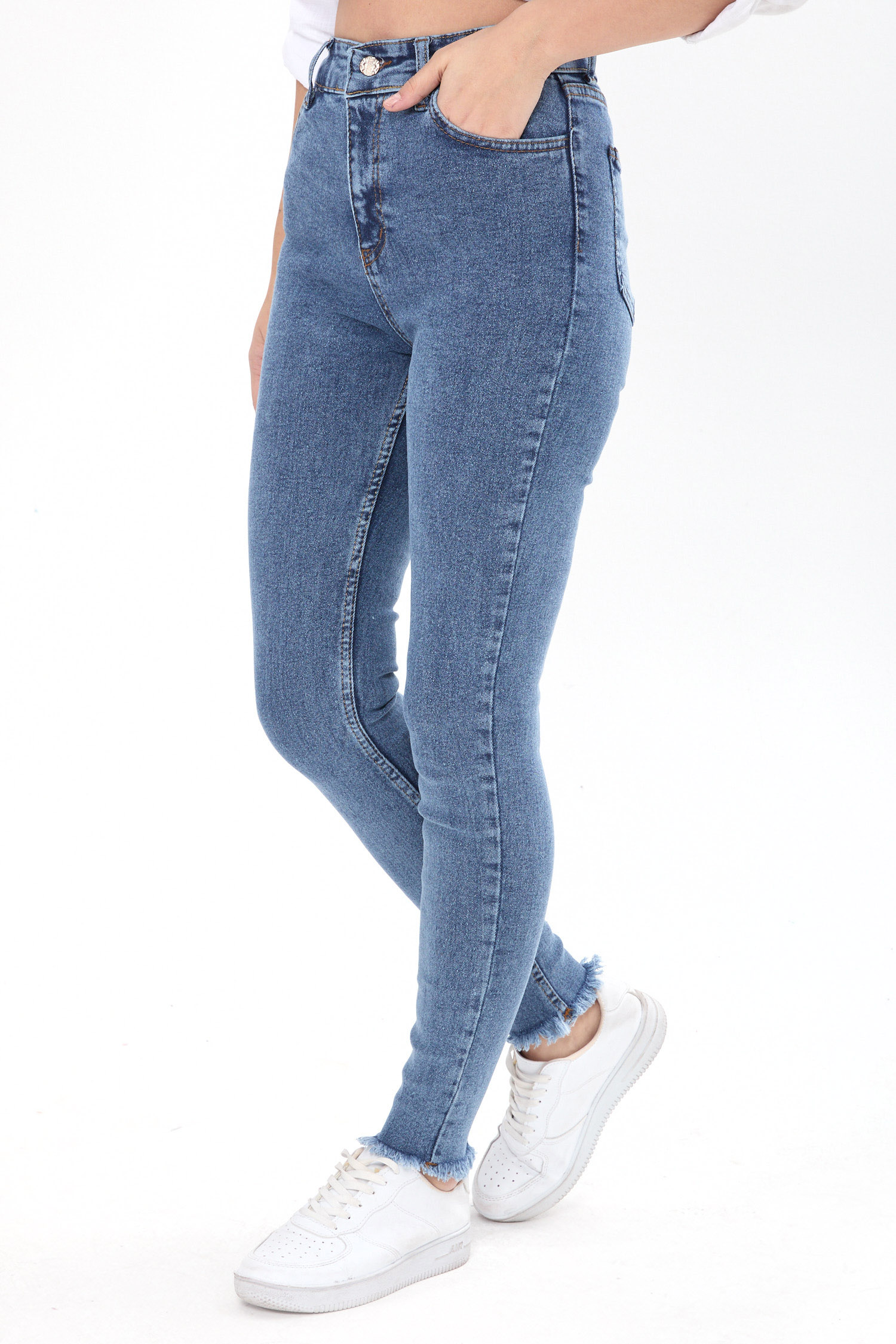 Skınny Likralı Kot Pantolon Mavi Kar Yikama - 23657 - 3