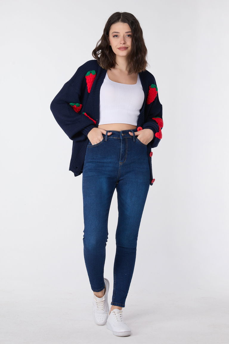 23659-KOYU-MAVI Skinny Likralı Kot Pantolon - TOFİSA