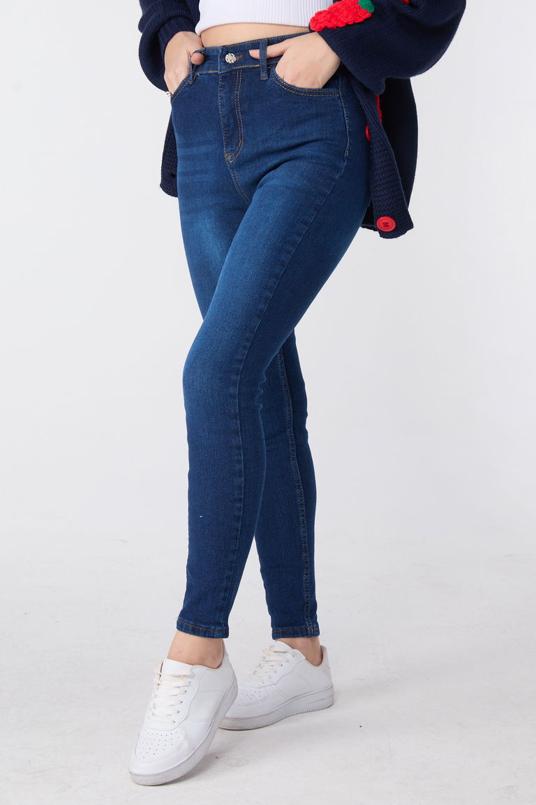 23659-KOYU-MAVI Skinny Likralı Kot Pantolon - TOFİSA