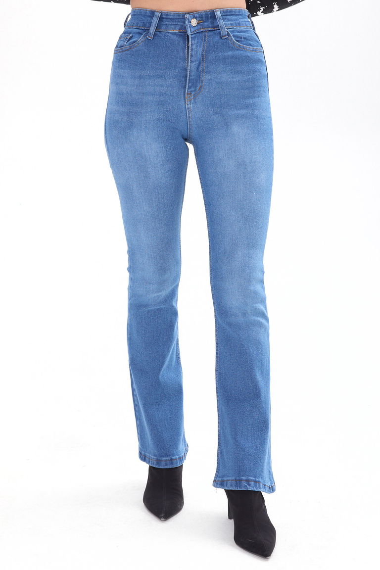 23660-BUZ-MAVI Pamuklu Flare Likralı Kot Pantolon - TOFİSA