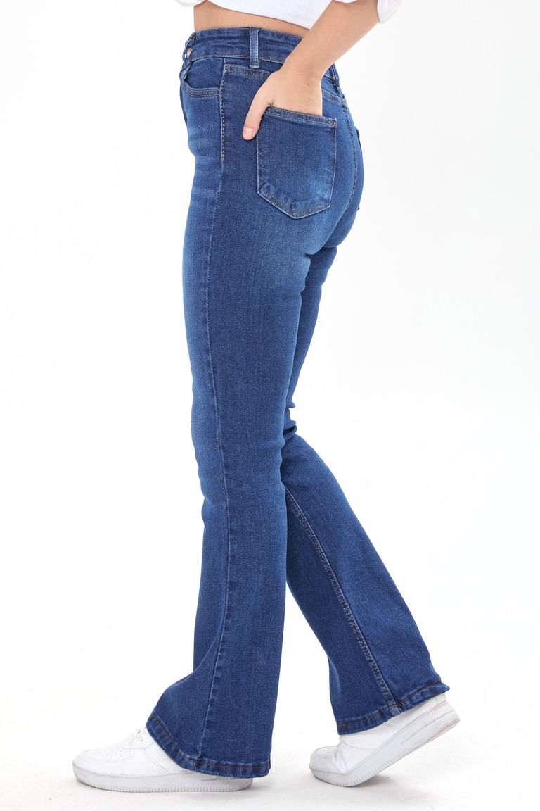 23660-KOYU-MAVI Pamuklu Flare Likralı Kot Pantolon - TOFİSA