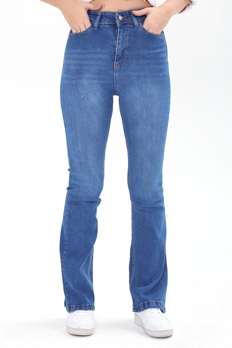 Pamuklu Flare Likralı Kot Pantolon Mavi - 23660 - TOFİSA