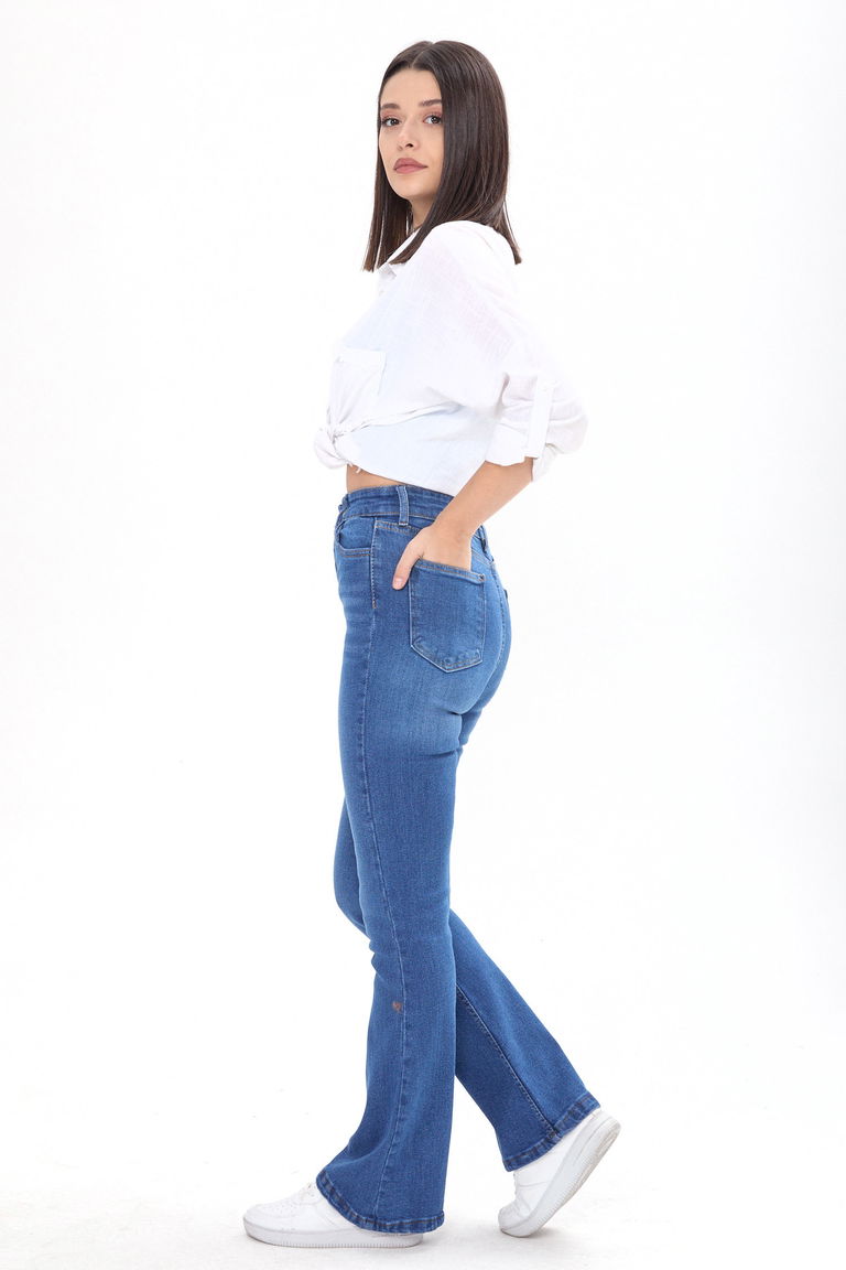 Pamuklu Flare Likralı Kot Pantolon Mavi - 23660 - TOFİSA