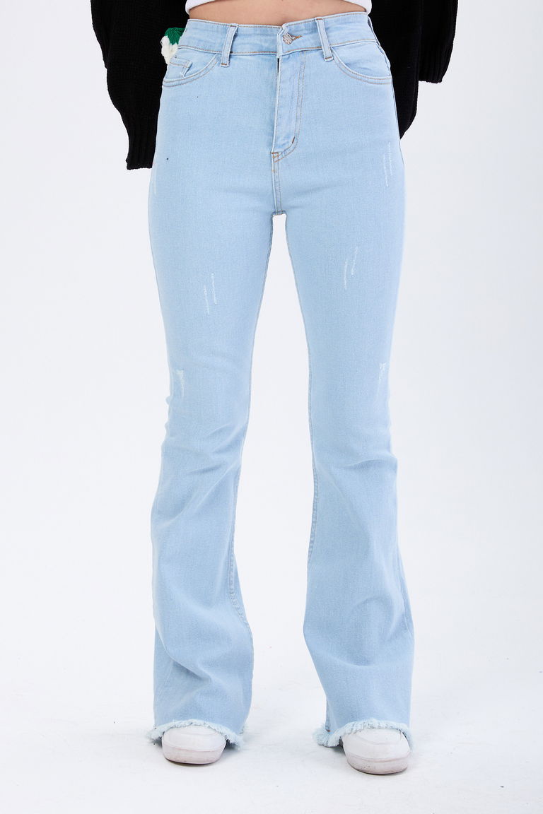 Pamuklu Flare Likralı Kot Pantolon Buz Mavi - 23661 - TOFİSA
