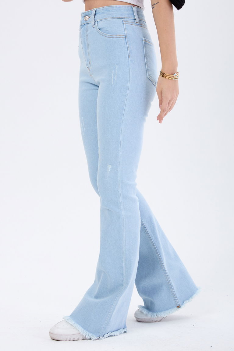 Pamuklu Flare Likralı Kot Pantolon Buz Mavi - 23661 - TOFİSA