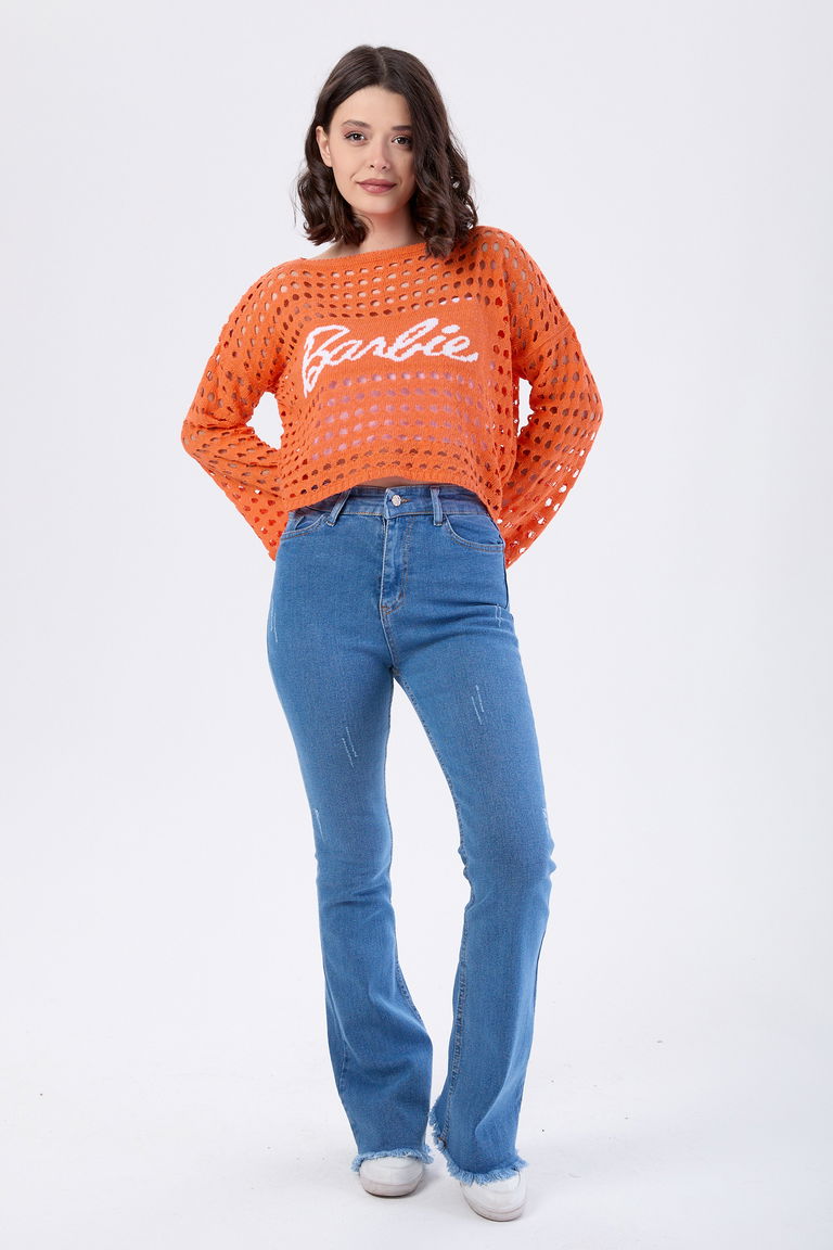 23661-KOYU-MAVI Pamuklu Flare Likralı Kot Pantolon - TOFİSA