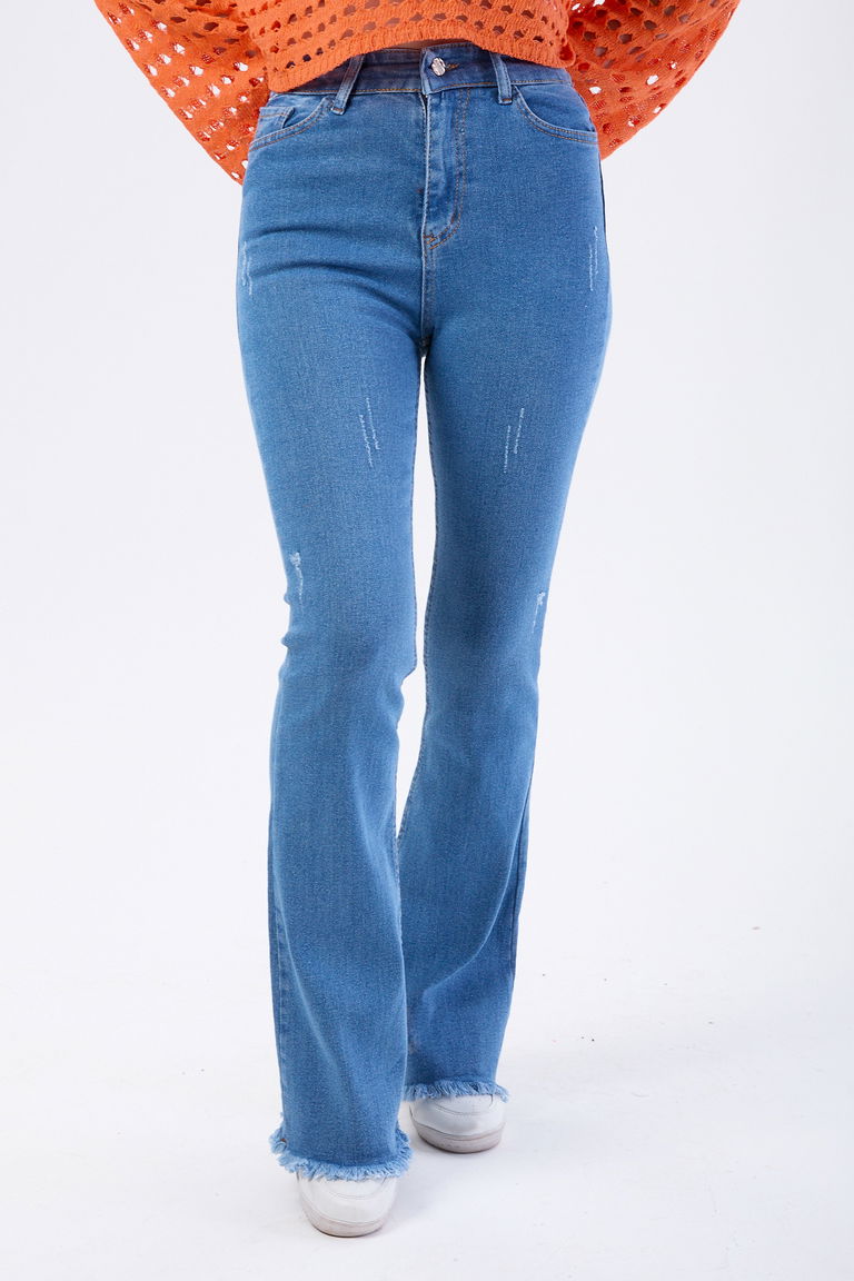 23661-KOYU-MAVI Pamuklu Flare Likralı Kot Pantolon - TOFİSA