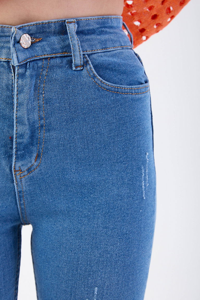 23661-KOYU-MAVI Pamuklu Flare Likralı Kot Pantolon - TOFİSA