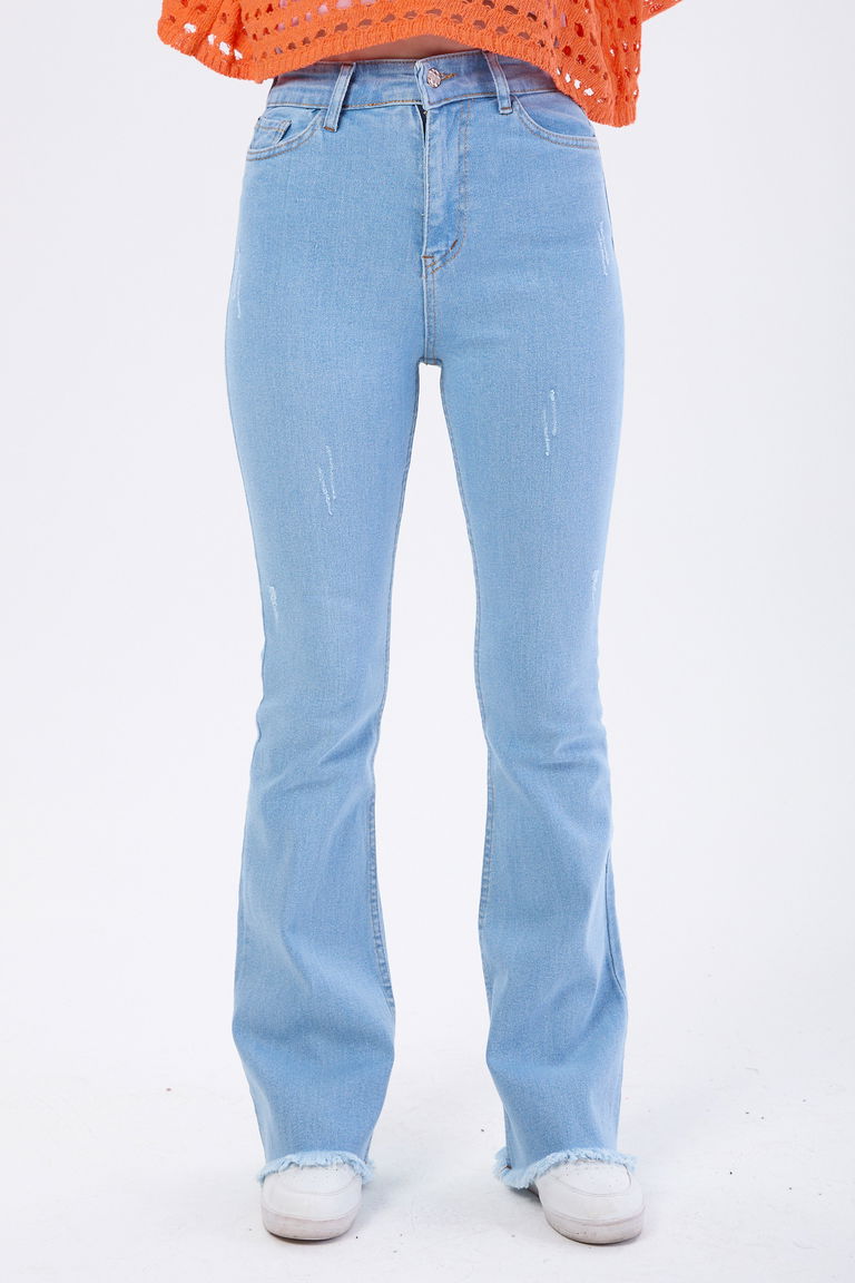 Pamuklu Flare Likralı Kot Pantolon Mavi - 23661 - TOFİSA