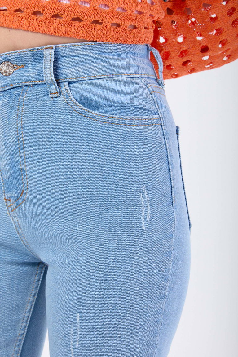 Pamuklu Flare Likralı Kot Pantolon Mavi - 23661 - TOFİSA