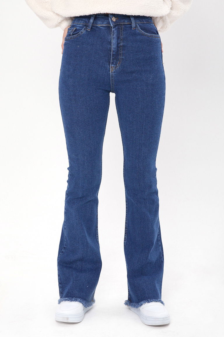 Kar Yıkama Flare Likralı Kot Pantolon Koyu Mavi - 23662 - TOFİSA