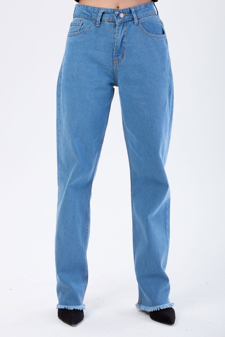 Yüksek Bel Palozzo Püsküllü Kot Pantolon Mavi - 23665 - TOFİSA