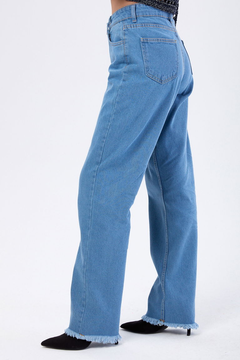 Yüksek Bel Palozzo Püsküllü Kot Pantolon Mavi - 23665 - TOFİSA