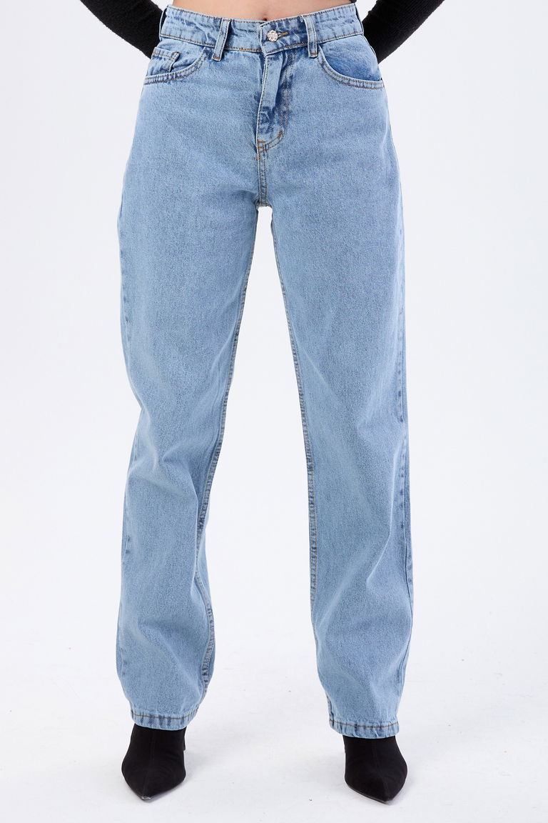 23666-BUZ-MAVI-KAR Yüksek Bel Mom Kot Pantolon - TOFİSA