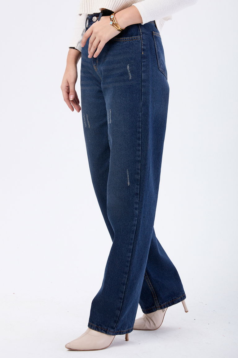 Yüksek Bel Palazzo Kot Pantolon Kahve Taş Yikama - 23667 - TOFİSA