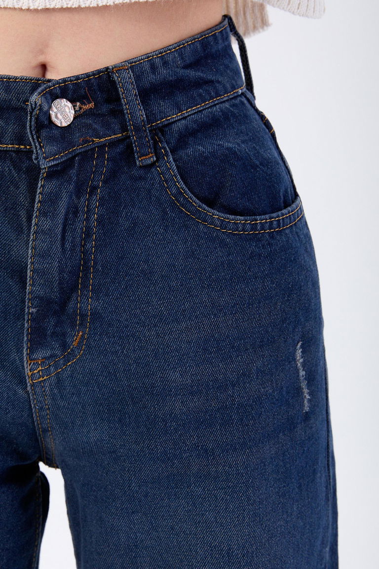 Yüksek Bel Palazzo Kot Pantolon Kahve Taş Yikama - 23667 - TOFİSA