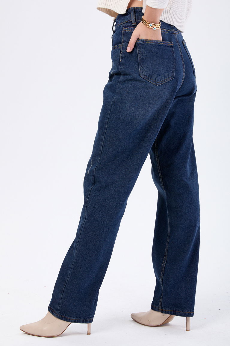 Yüksek Bel Palazzo Kot Pantolon Kahve Taş Yikama - 23667 - TOFİSA