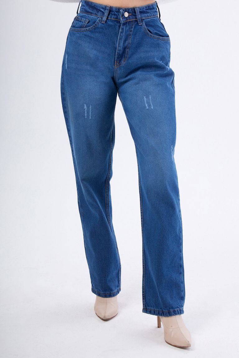 Yüksek Bel Palazzo Kot Pantolon Koyu Mavi - 23667 - TOFİSA