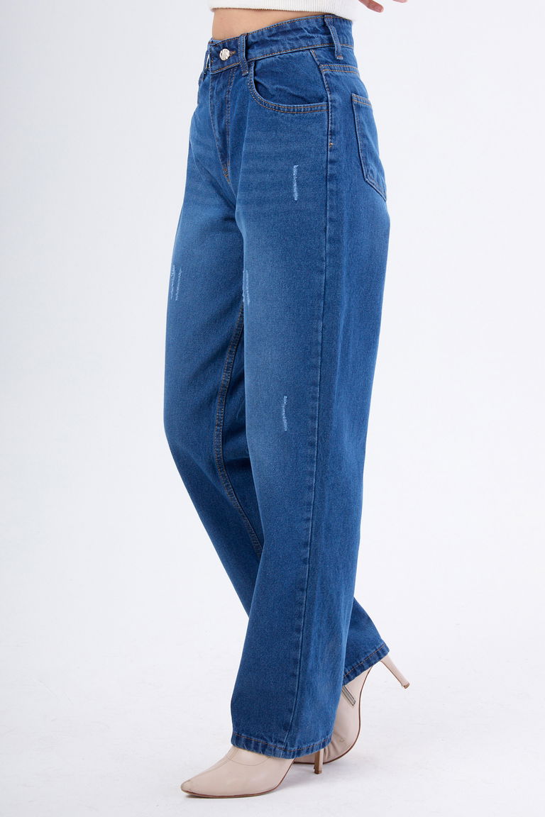 Yüksek Bel Palazzo Kot Pantolon Koyu Mavi - 23667 - TOFİSA