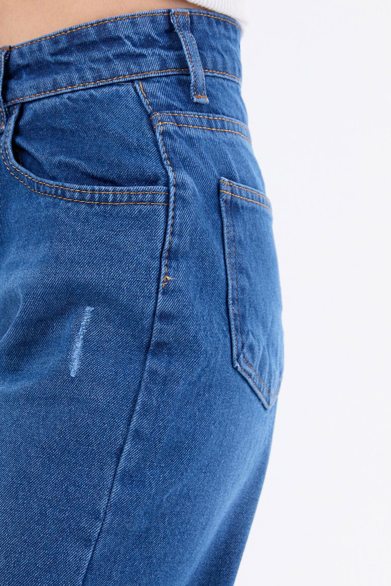 Yüksek Bel Palazzo Kot Pantolon Koyu Mavi - 23667 - TOFİSA