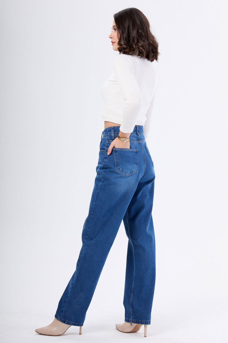 Yüksek Bel Palazzo Kot Pantolon Koyu Mavi - 23667 - TOFİSA