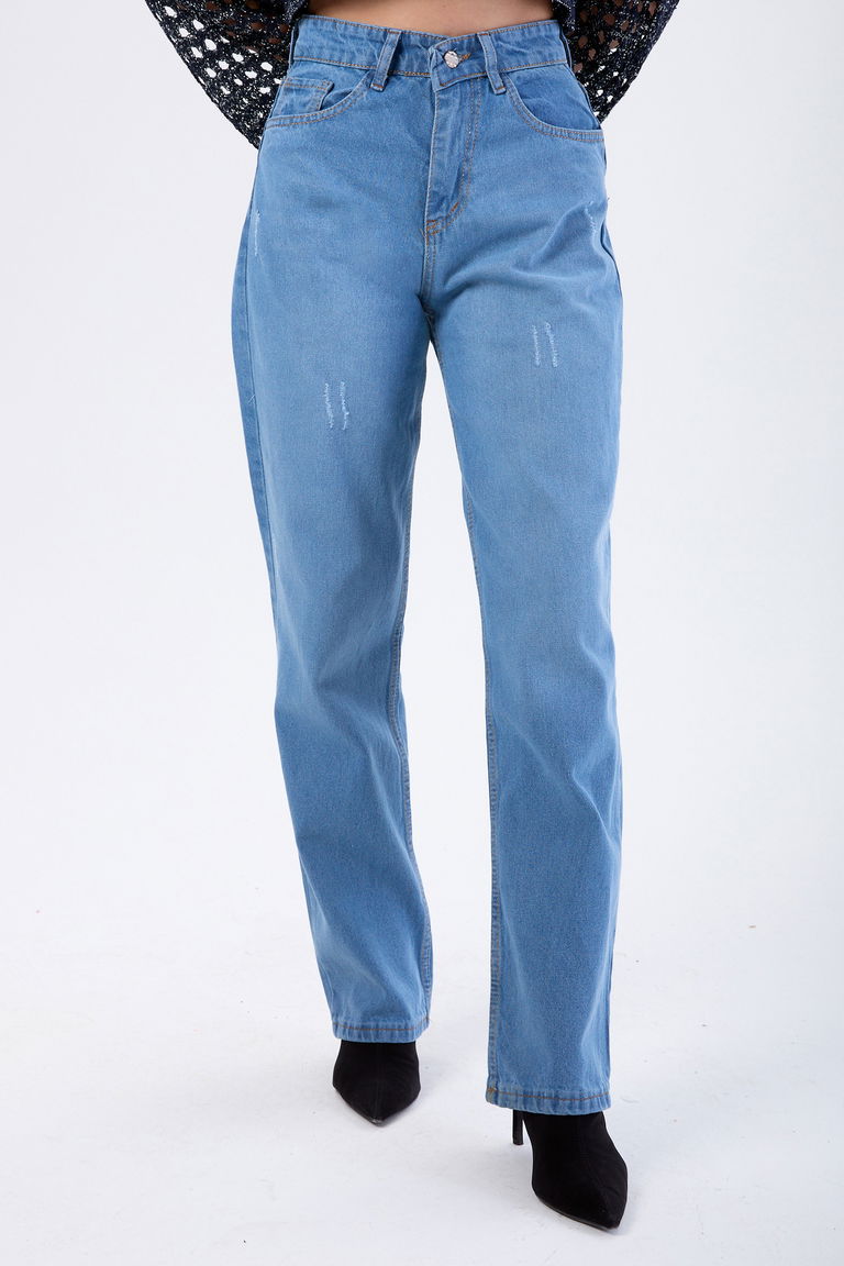 Yüksek Bel Palazzo Kot Pantolon Mavi Taş Yikama - 23667 - TOFİSA