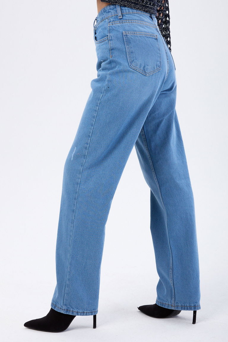 Yüksek Bel Palazzo Kot Pantolon Mavi Taş Yikama - 23667 - TOFİSA