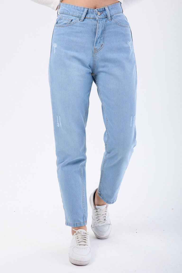23668-BUZ-MAVI Yüksek Bel Mom Jeans - TOFİSA