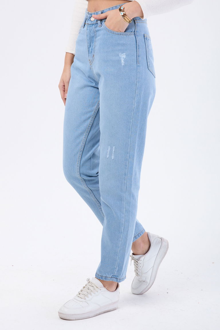 23668-BUZ-MAVI Yüksek Bel Mom Jeans - TOFİSA