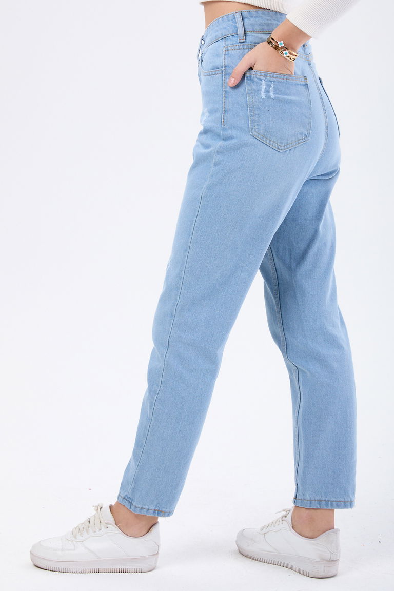 23668-BUZ-MAVI Yüksek Bel Mom Jeans - TOFİSA