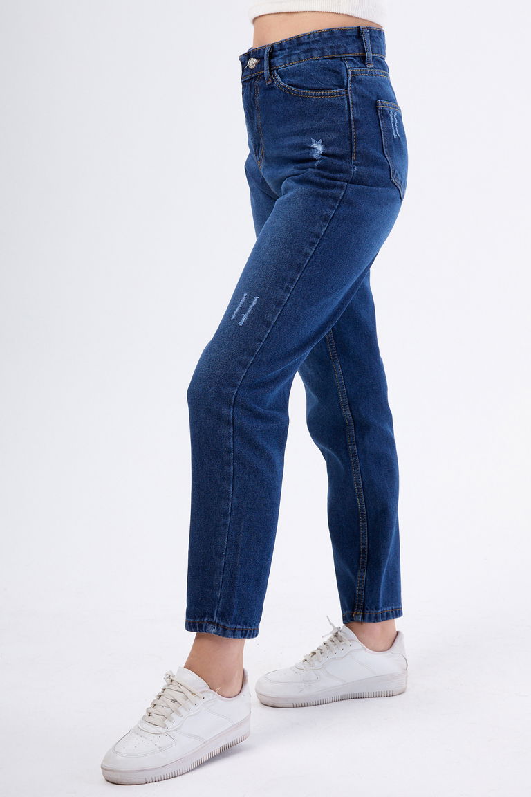 23668-KOYU-MAVI Yüksek Bel Mom Jeans - TOFİSA