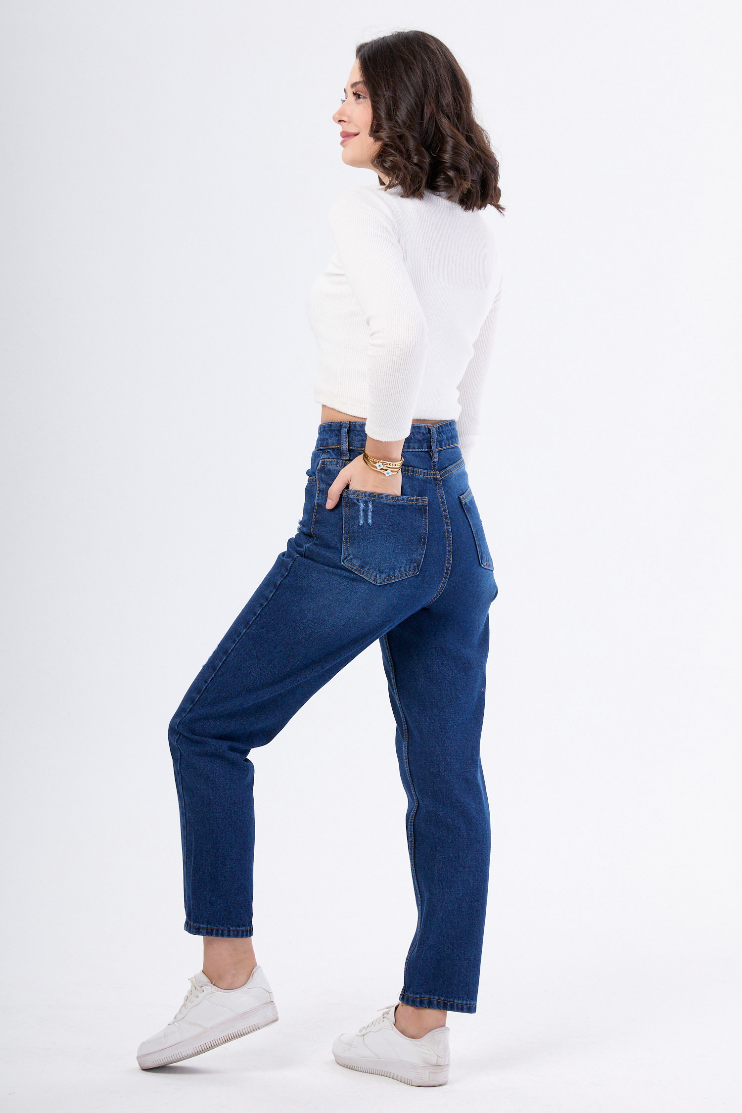 23668-KOYU-MAVI Yüksek Bel Mom Jeans - 4