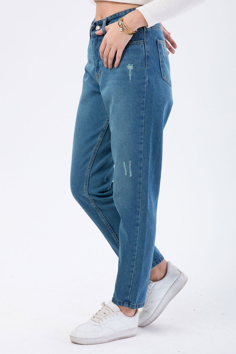 Yüksek Bel Mom Jeans Yeşil Tint Yikama - 23668 - TOFİSA