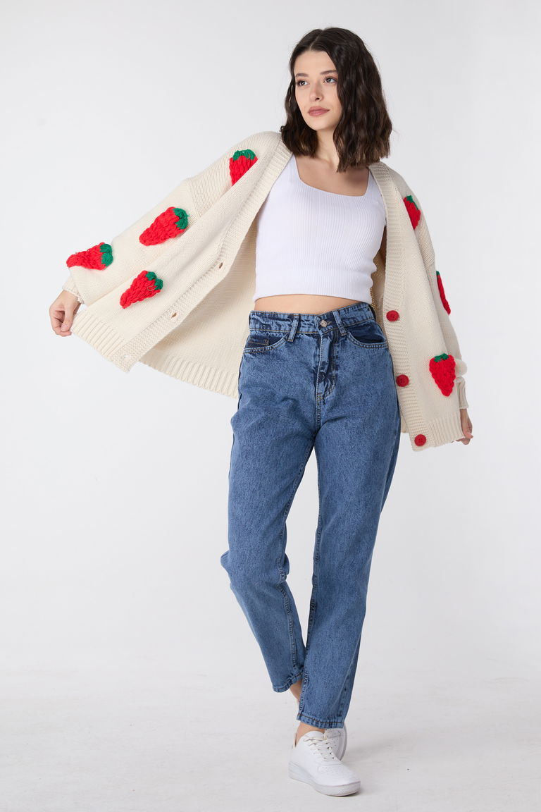 23669-MAVI-KAR-YIKAMA Yüksek Bel Mom Jeans - TOFİSA