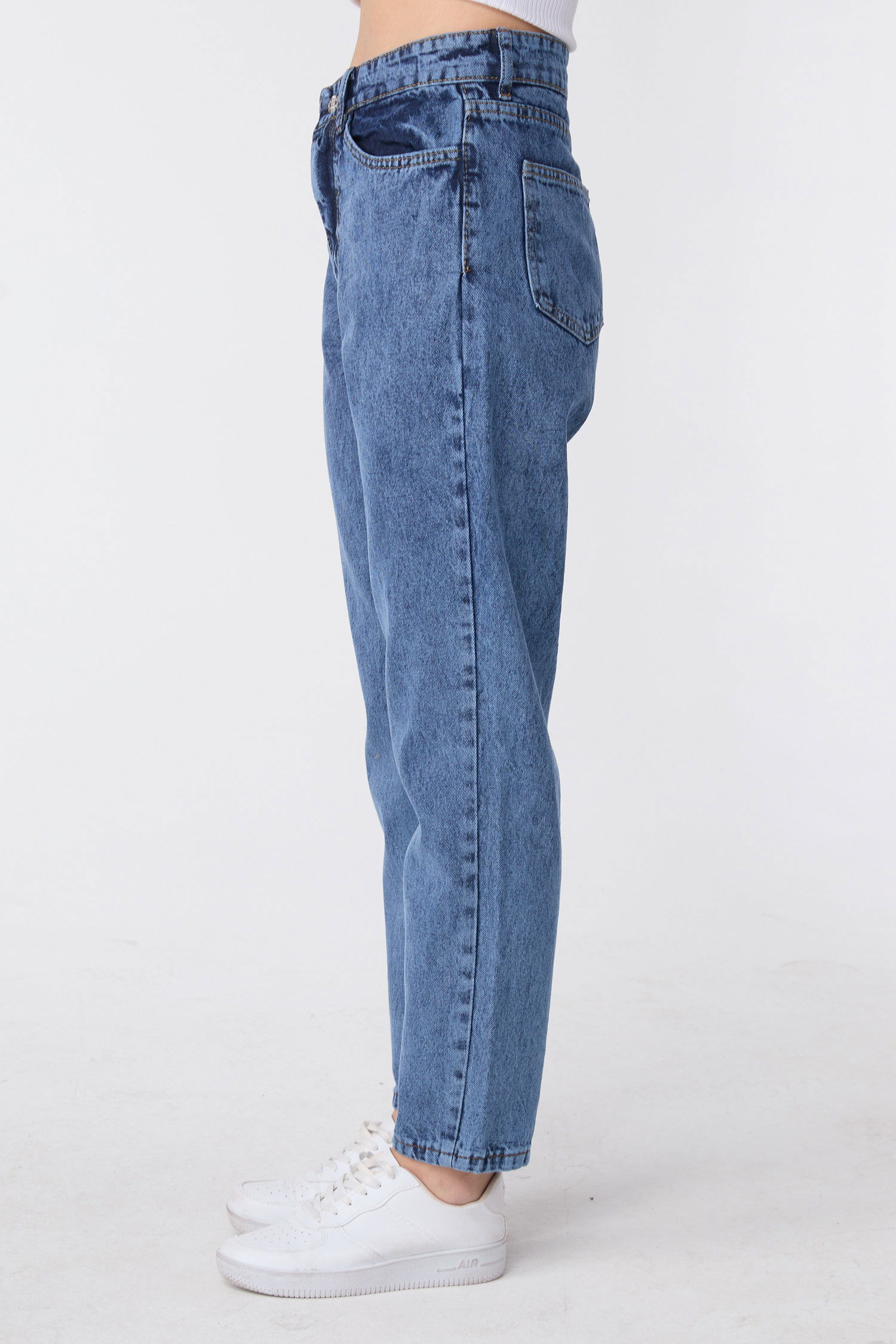 23669-MAVI-KAR-YIKAMA Yüksek Bel Mom Jeans - 4