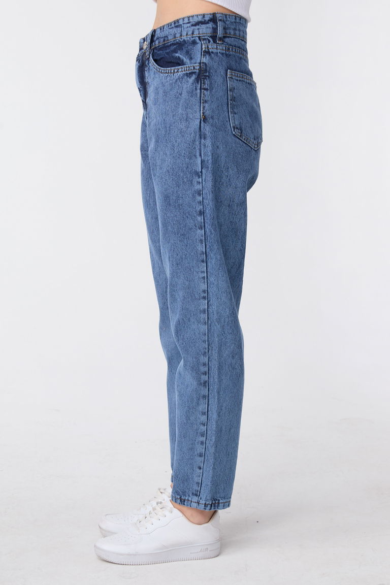 23669-MAVI-KAR-YIKAMA Yüksek Bel Mom Jeans - TOFİSA