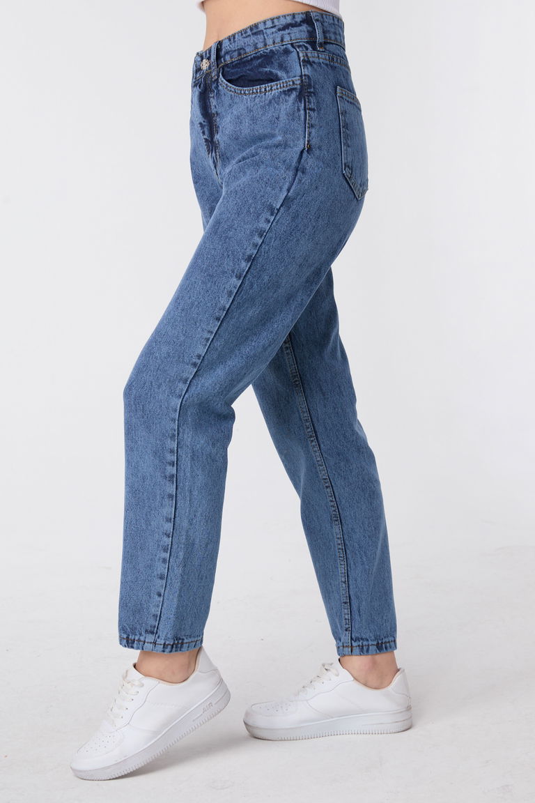 23669-MAVI-KAR-YIKAMA Yüksek Bel Mom Jeans - TOFİSA