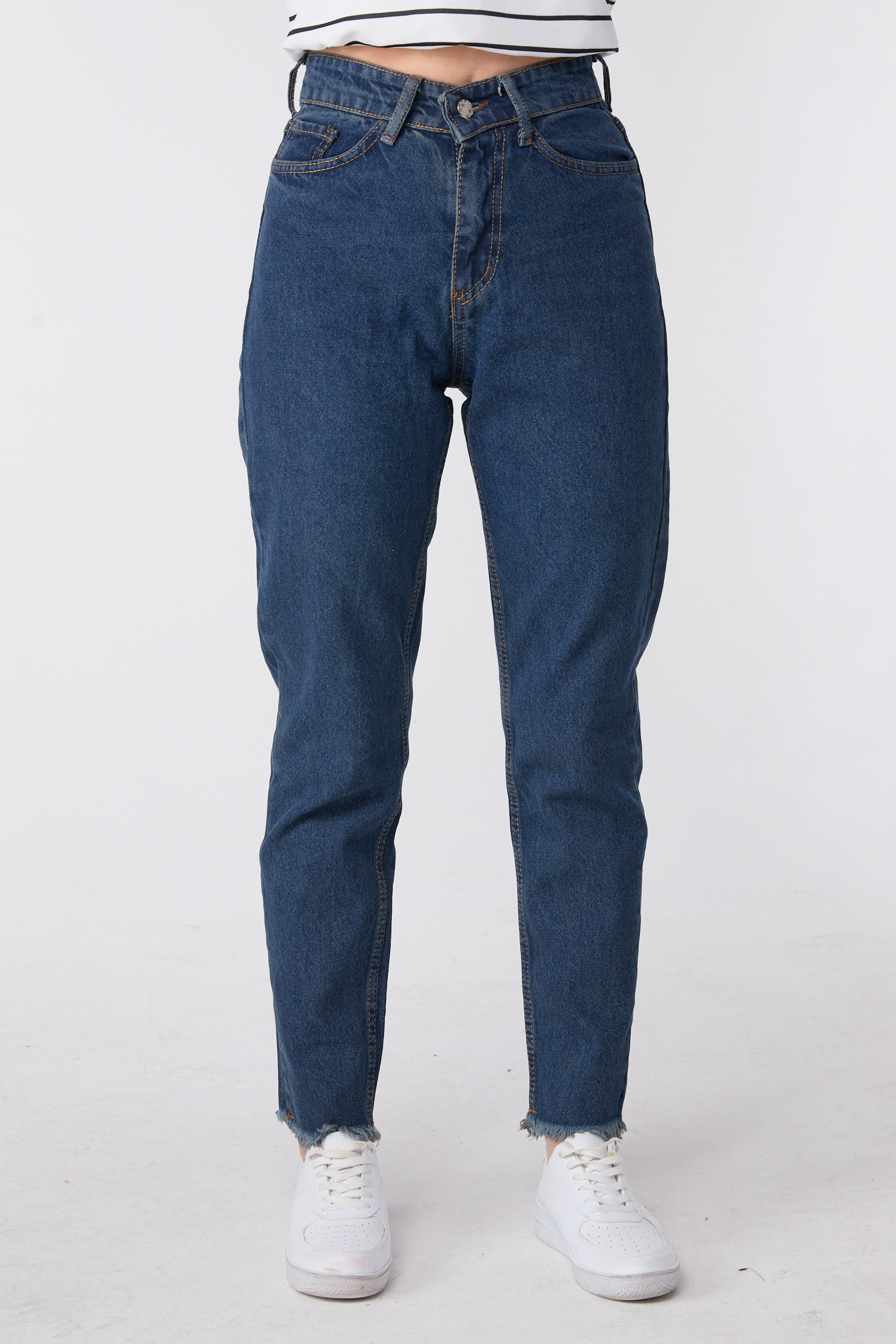 23670-KAHVE-TINT-YIKAMA Yüksek Bel Paça Püsküllü Mom Jeans - 3