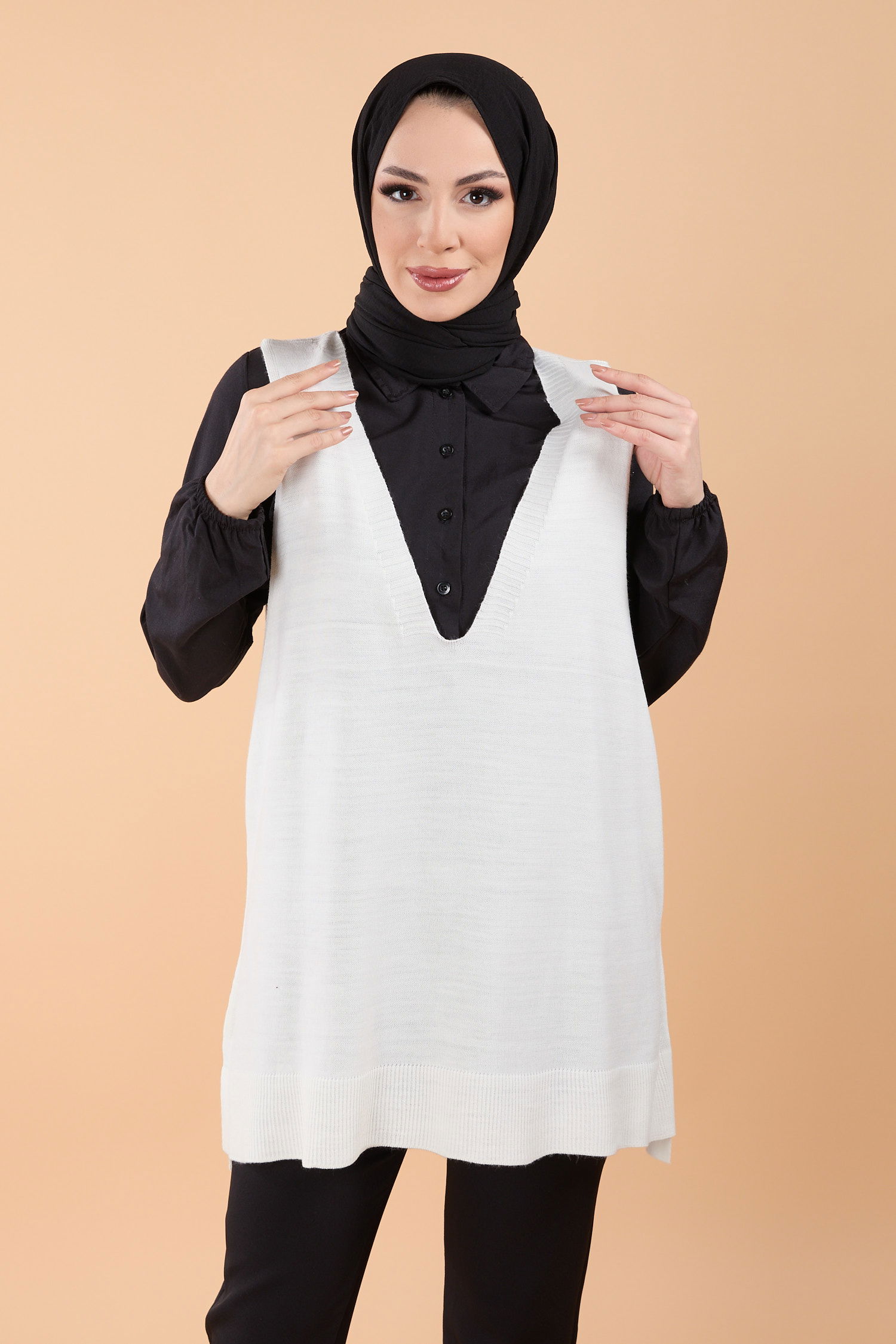 23691-BEYAZ Triko Süveter - 1