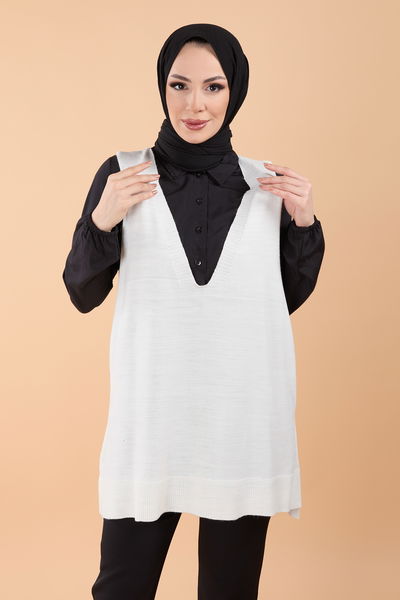 23691-BEYAZ Triko Süveter 