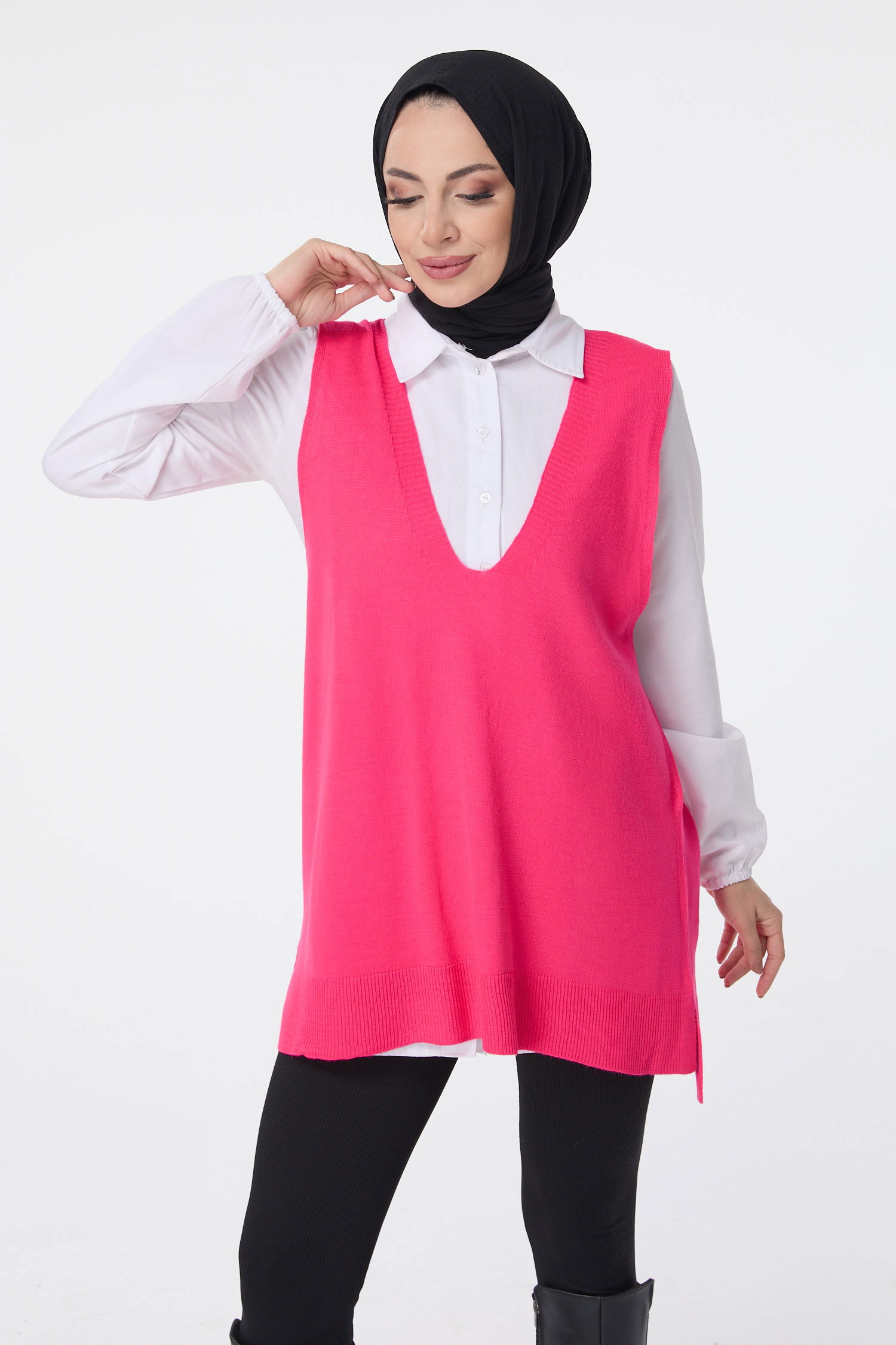 23691-FUSYA V Yaka Triko Süveter - 1