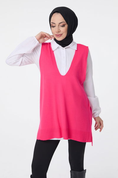 23691-FUSYA V Yaka Triko Süveter 